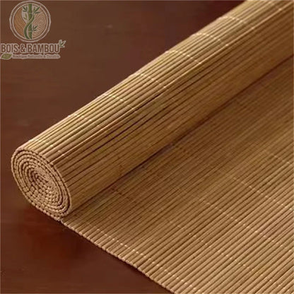 Store enrouleur bambou naturel roulé 50 x 100 cm bambou clair dense vue côté