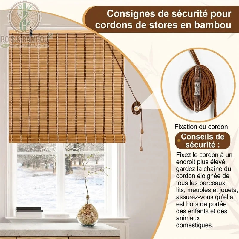 Store bambou naturel installe fenetre hiver cordon levage fixation securite enfants animaux