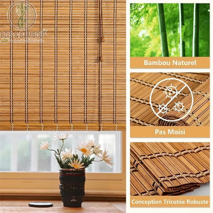 Store enrouleur bambou naturel lames tissees conception tricotee robuste resistant moisissures