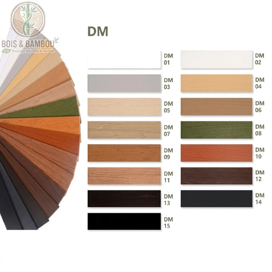 Nuancier complet et caractéristiques techniques des revêtements de sol et muraux PS. Comprend un éventail de 15 couleurs et une grille de 15 échantillons individuels avec codes produits