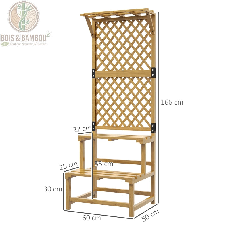 Schéma dimensions support de plantes bois avec treillis 60 x 50 x 166 cm 2 niveaux