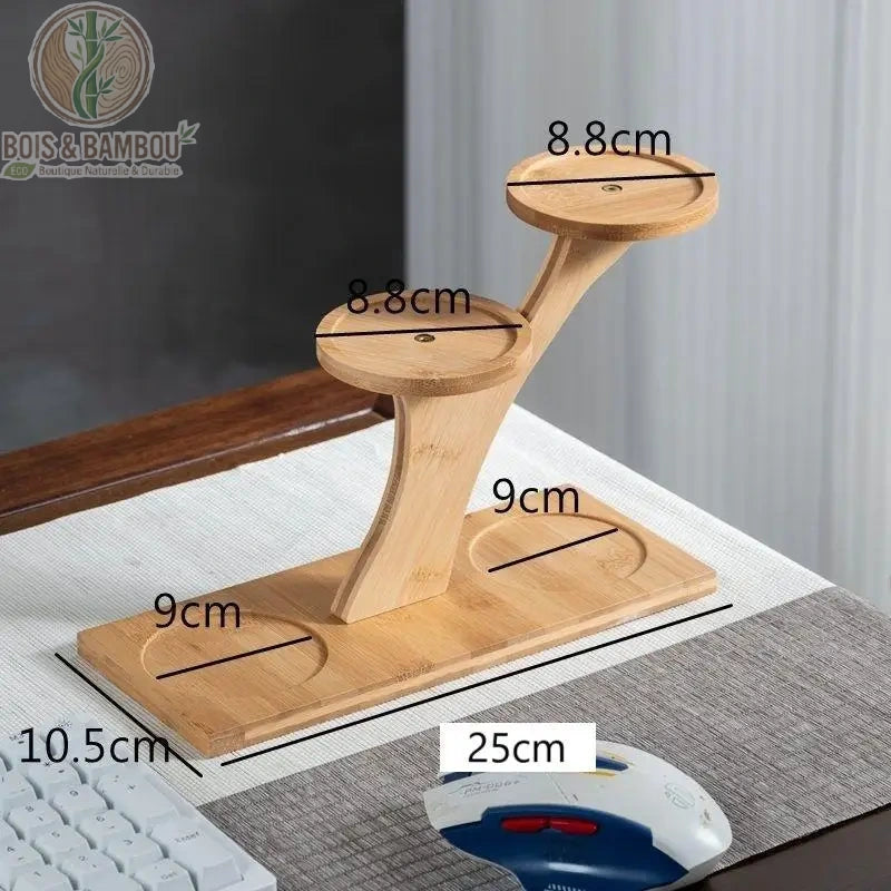 Support pot de fleur bambou format L dimensions : base 10,5 x 25 cm, plateaux 8,8 et 9 cm