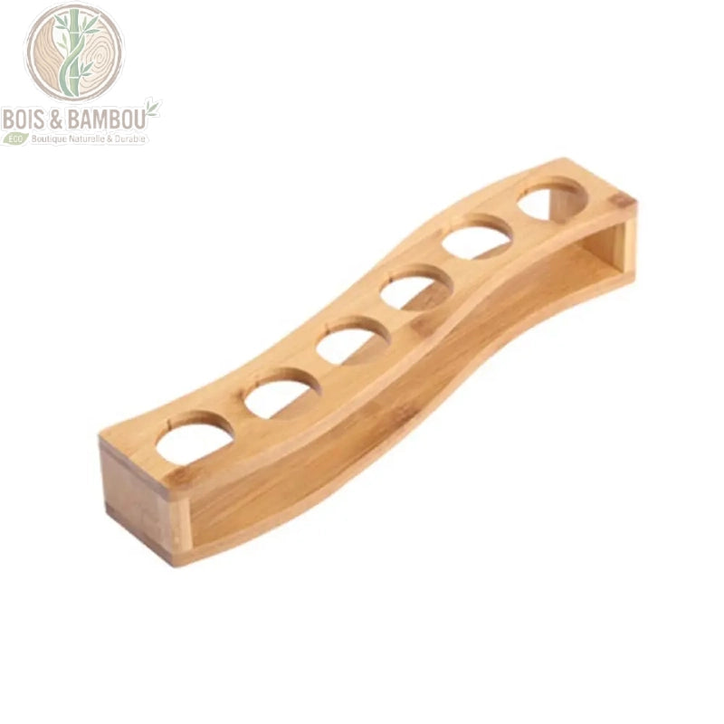 Support verre shot bambou clair modele courbe, packshot ondule 6 fentes, Bois et Bambou Eco