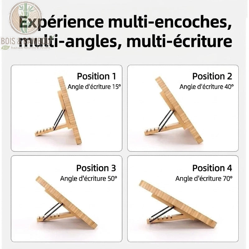 Support tablette bambou quatre angles de réglage 15 40 50 70 degrés