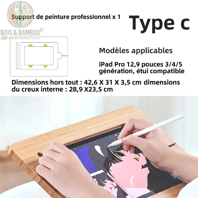 Support tablette bambou grand format iPad Pro avec étui compatible