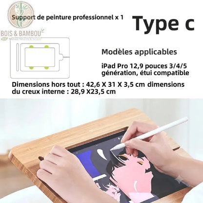 Support tablette bambou grand format iPad Pro avec étui compatible
