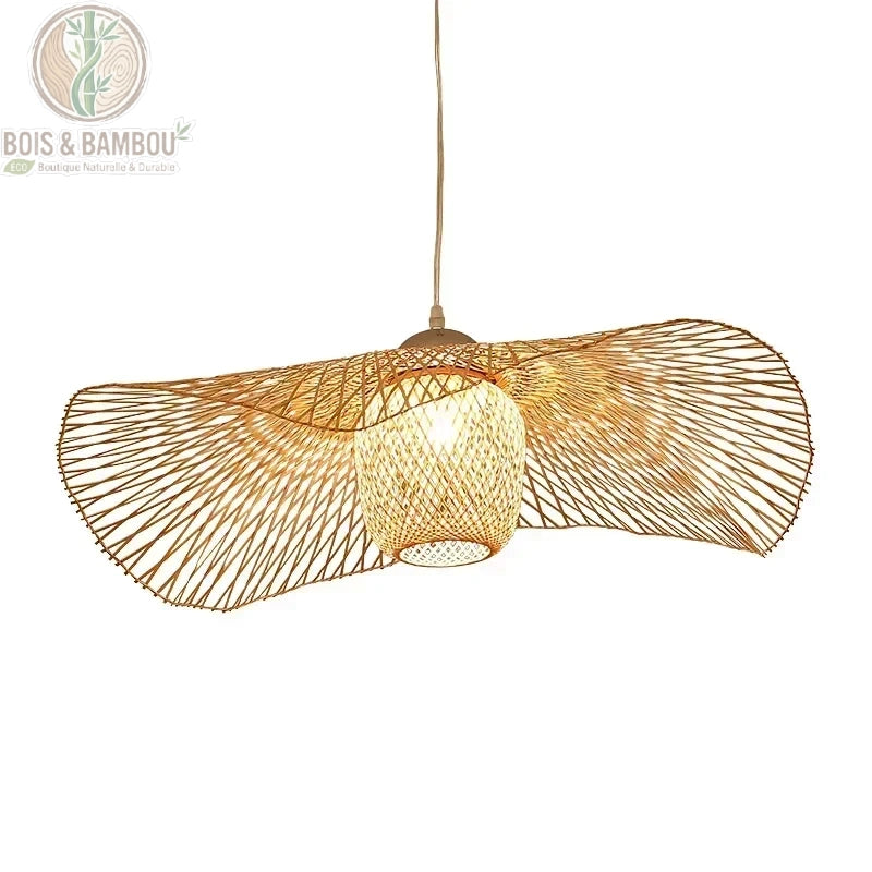Suspension bambou aérienne fond blanc diamètre 100 cm structure filaire
