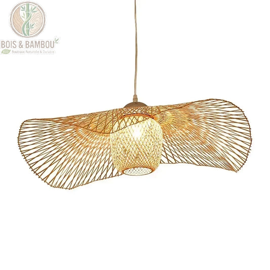 Suspension bambou aérienne fond blanc diamètre 100 cm structure filaire