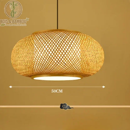 Suspension lanterne bambou naturel tressé diamètre 50 cm artisanal