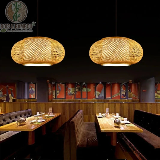 Lot de 2 suspensions lanterne bambou japonais restaurant décoration naturelle asiatique