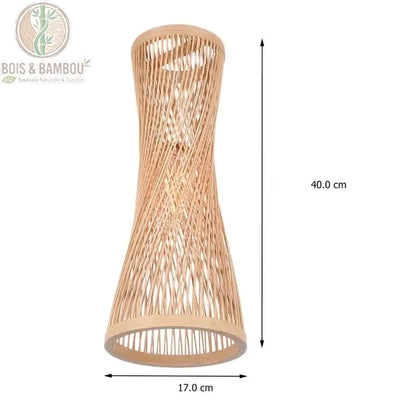 Gros plan suspension bambou sablier tressé naturel hauteur 40 cm