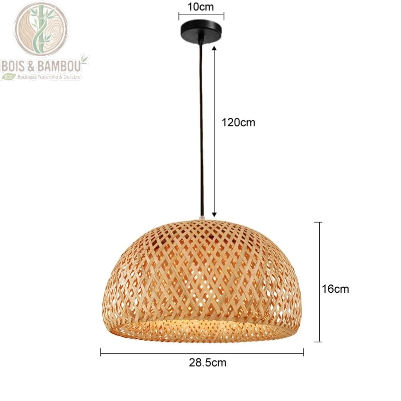 Suspension bambou demi-sphère rosace noire diamètre 28 cm hauteur 16 cm