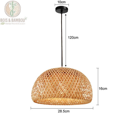 Suspension bambou demi-sphère rosace noire diamètre 28 cm hauteur 16 cm