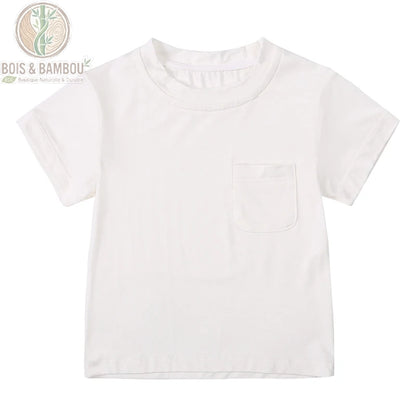 T-shirt bébé bambou blanc à plat, basique en fibre naturelle pour garçons et filles 0-3 ans