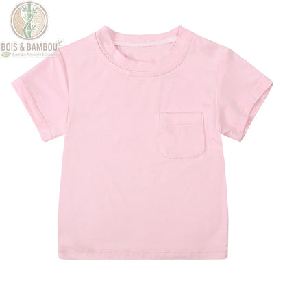 T-shirts bébé bambou bleu ciel et rose bonbon, gamme de coloris doux en fibre naturelle