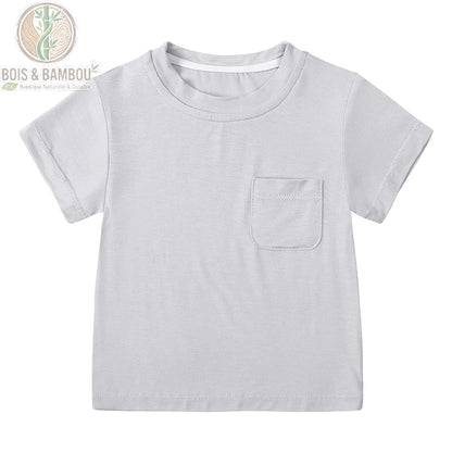 T-shirt bébé bambou gris à plat, fibre de bambou douce thermorégulante pour bébé 0-3 ans