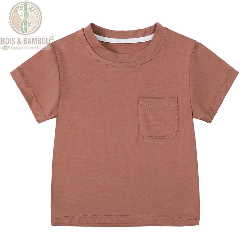 T-shirt bébé bambou coloris ocre à plat, fibre douce et respirante pour nourrisson 0-3 ans