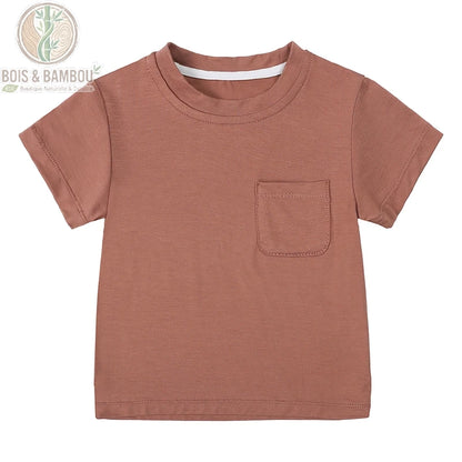 T-shirt bébé bambou coloris ocre à plat, fibre douce et respirante pour nourrisson 0-3 ans