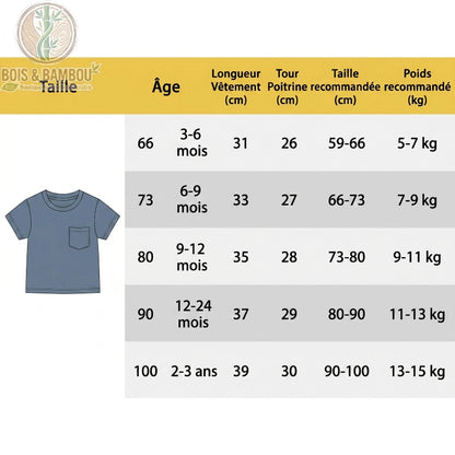T-Shirt Bébé en Fibre de Bambou Manches Courtes 0-3 Ans