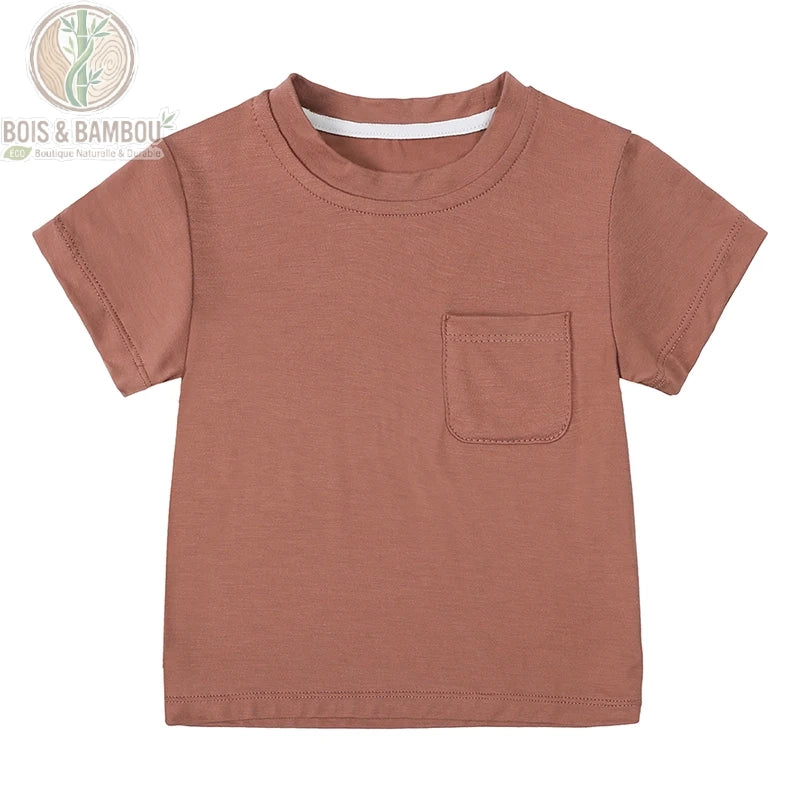 T-shirt bébé bambou vue de face, basique en fibre de bambou pour nourrisson 0-3 ans