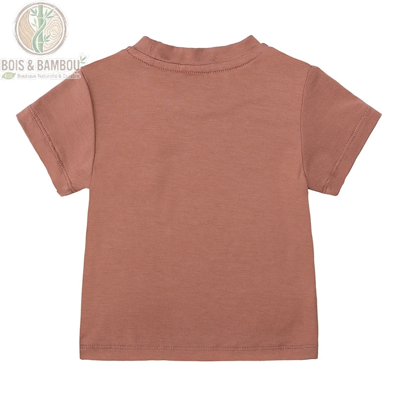 T-shirt bébé bambou vue arrière, coupe droite manches courtes col rond en fibre naturelle