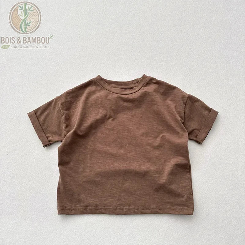 T-shirt coton bambou enfant coloris café