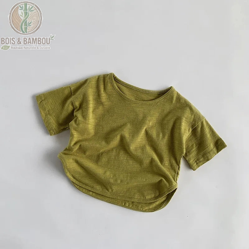 T-shirt coton bambou enfant coloris kaki