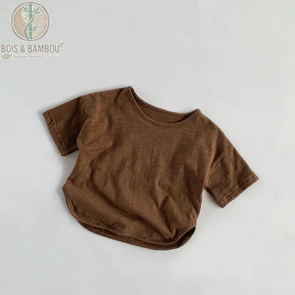 T-shirt coton bambou enfant coloris marron