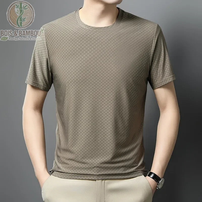 T-shirt soie glacée bambou coloris beige respirant homme