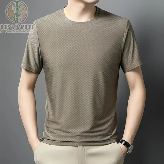T-shirt soie glacée bambou coloris beige respirant homme