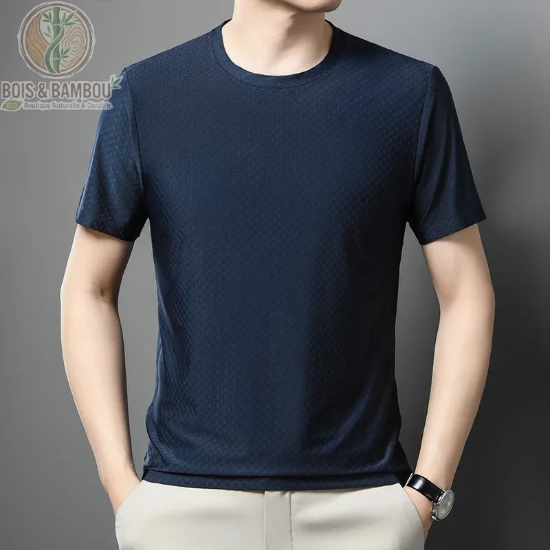 T-shirt soie glacée bambou coloris bleu respirant
