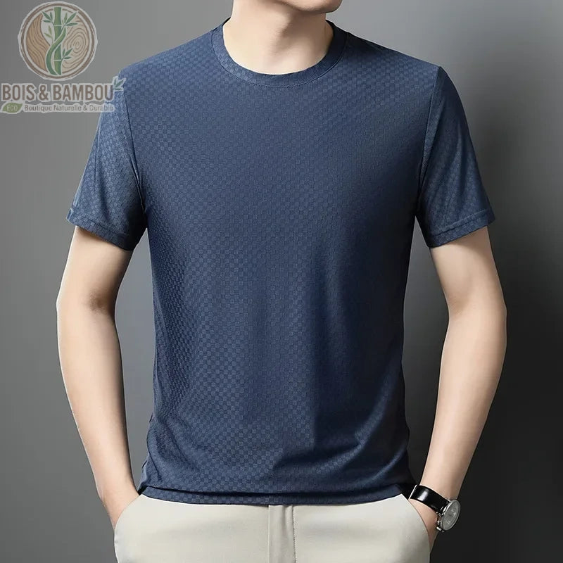 T-shirt soie glacée bambou coloris gris bleu homme