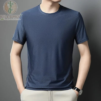 T-shirt soie glacée bambou coloris gris bleu homme