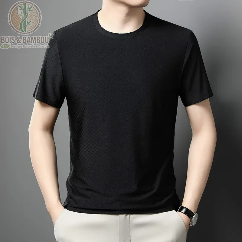 T-shirt soie glacée bambou coloris noir effet fraîcheur