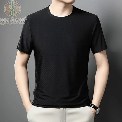 T-shirt soie glacée bambou coloris noir effet fraîcheur