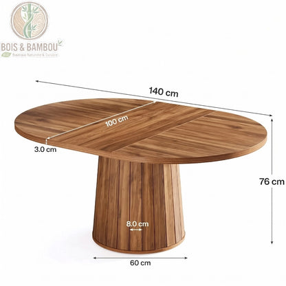 Table a manger en bois massif ovale 6 personnes dimensions. Schéma technique d'une table ovale présentant ses mesures : 140 cm de longueur, 100 cm de largeur, 76 cm de hauteur et plateau de 3 cm.