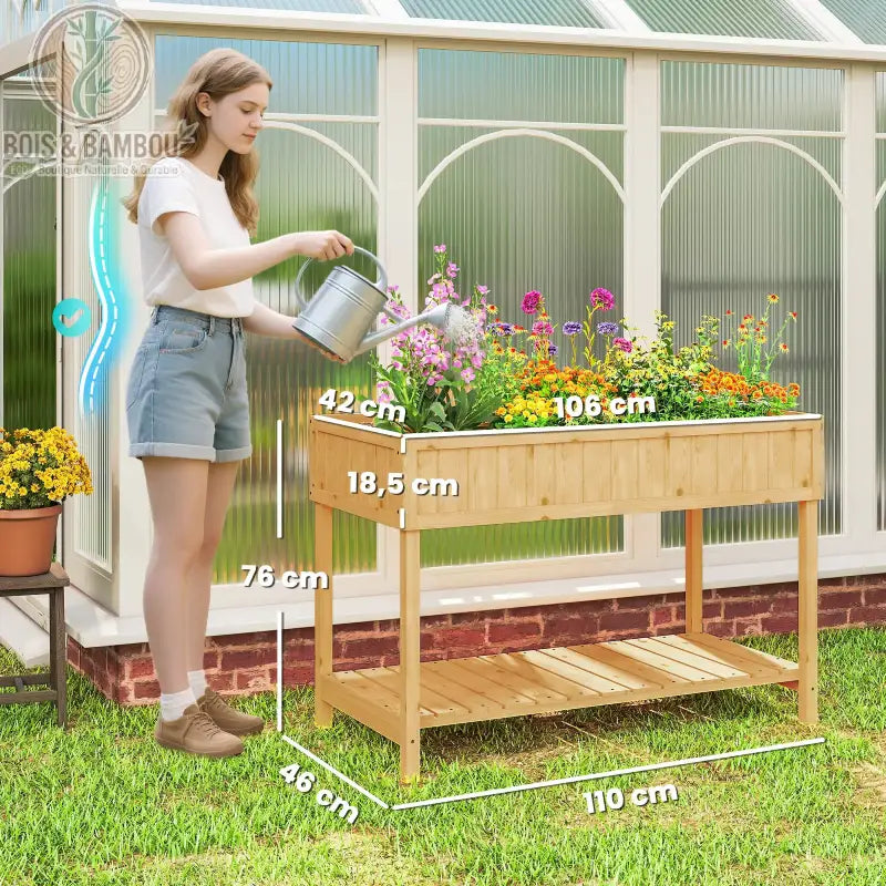 Schéma dimensions table de culture bois 110 x 46 x 76 cm avec bac de plantation