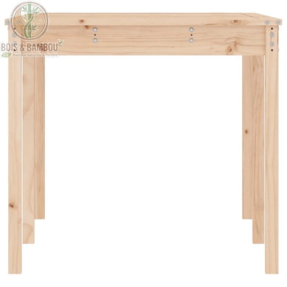 Table jardin pin massif rectangulaire vue de côté pieds épais