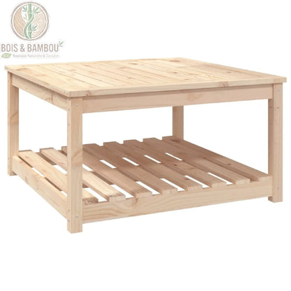 Table basse pin massif clair carrée trois quarts étagère à lattes
