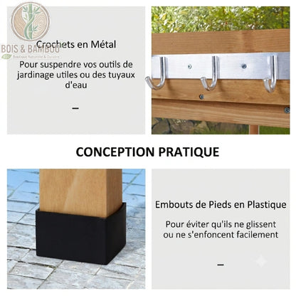 Table rempotage bois crochets métal et embouts de pieds antidérapants détail