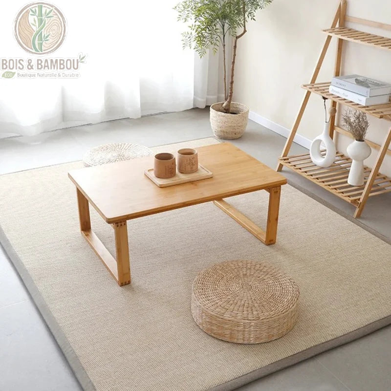 Tapis tatami japonais coloris claire beige salon table basse bois style japonais