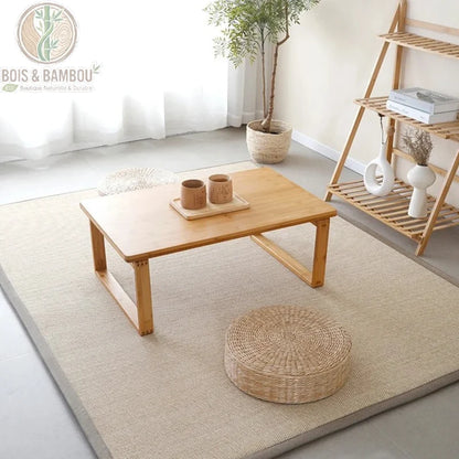 Tapis tatami japonais coloris claire beige salon table basse bois style japonais