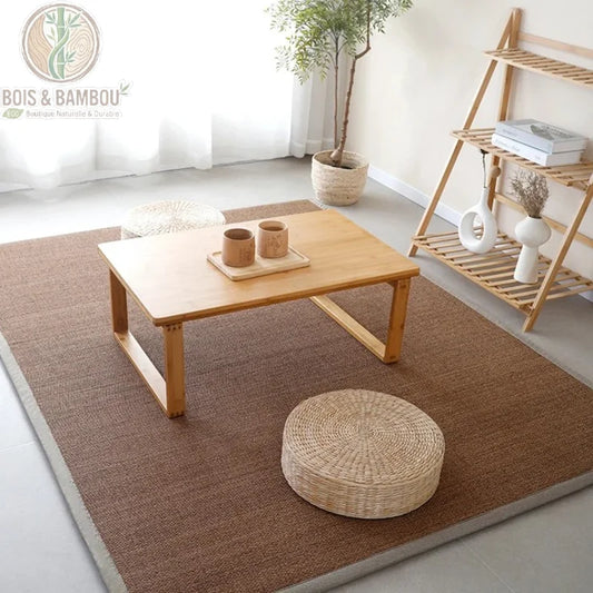 Tapis tatami japonais coloris foncé brun salon style zen table basse bois