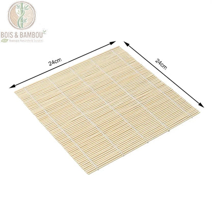 Tapis a Sushi en Bambou 24x24 cm lamelles bambou naturel surface lisse fond blanc BoisetBambouEco