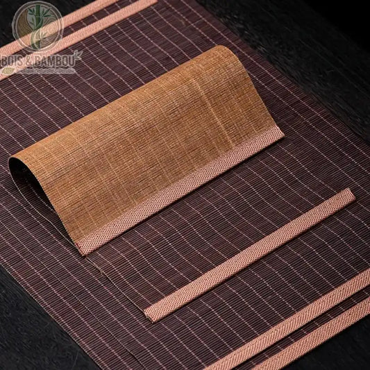 Tapis de table à thé bambou tissé brun foncé 3 formats superposés 20x30 25x35 30x40 cm