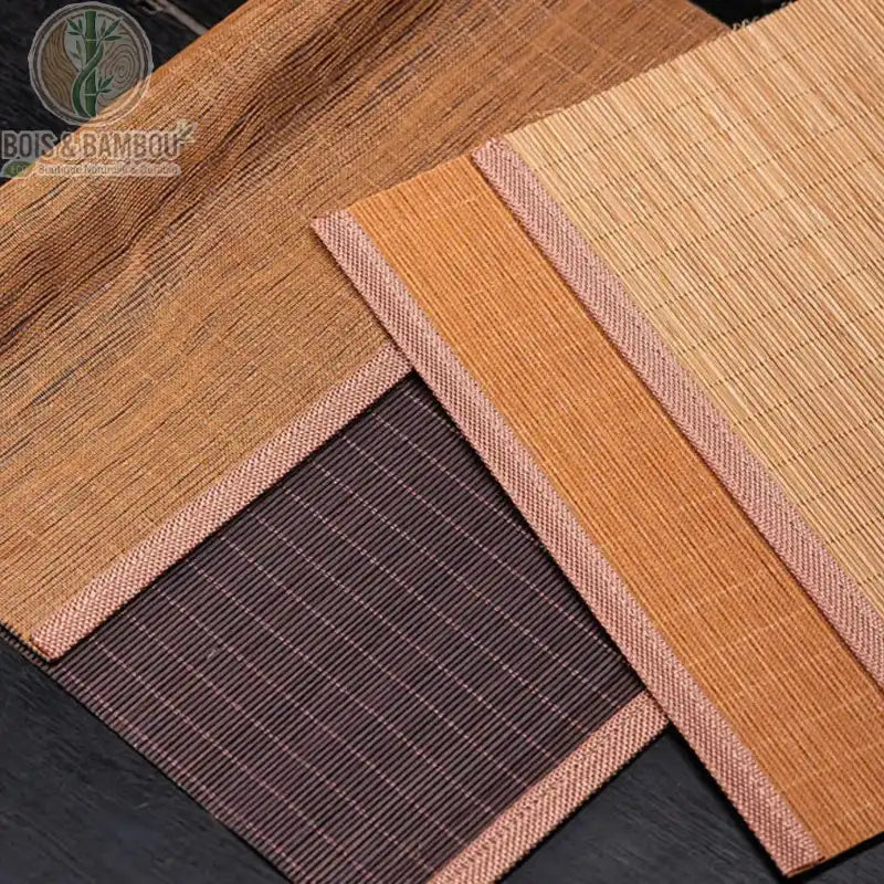 Tapis thé bambou tissé comparatif 3 coloris brun foncé marron medium et naturel beige