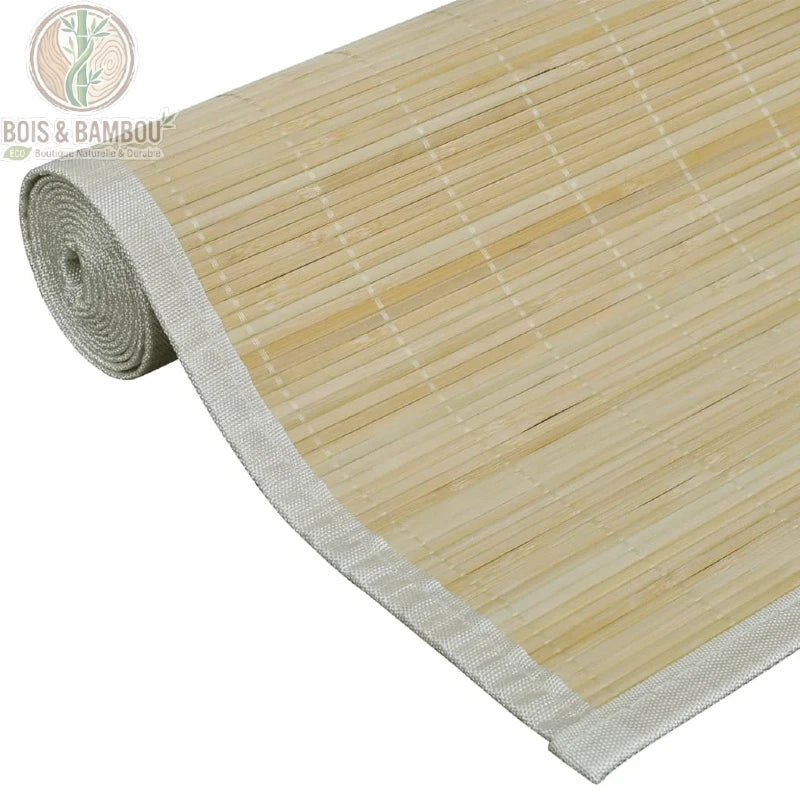 Tapis bambou naturel enroulé bordure textile beige