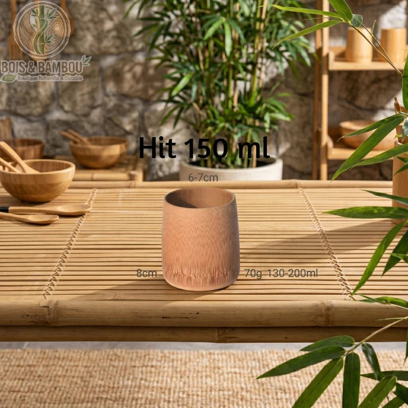Tasse en bambou carbonisé rétro, style Hit 150 ml, entourée de bambous naturels, esthétique zen, Bois Et Bambou Eco