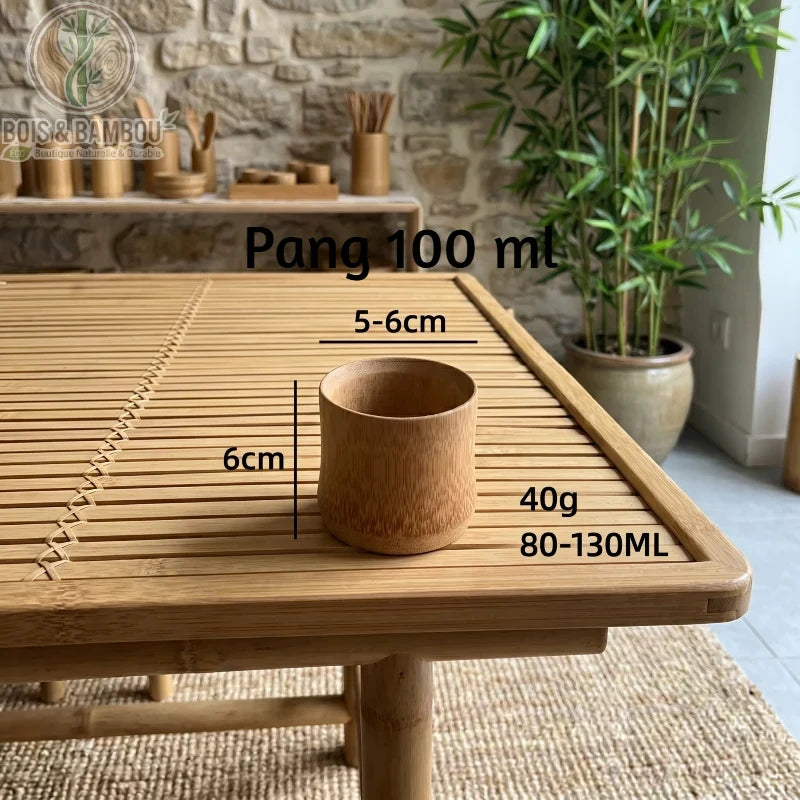 Tasse en bambou carbonisé rétro, style Pang 100 ml, diamètre 5 à 6 cm, fond zen et plante verte, Bois Et Bambou Eco