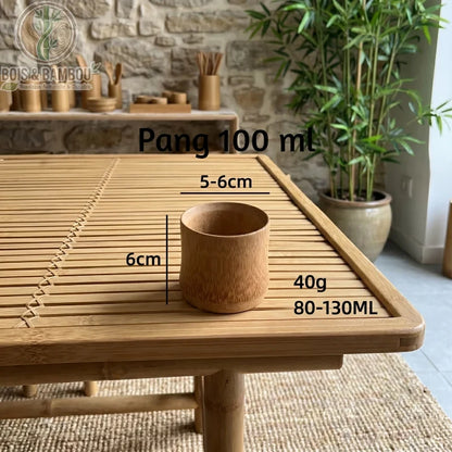 Tasse en bambou carbonisé rétro, style Pang 100 ml, diamètre 5 à 6 cm, fond zen et plante verte, Bois Et Bambou Eco
